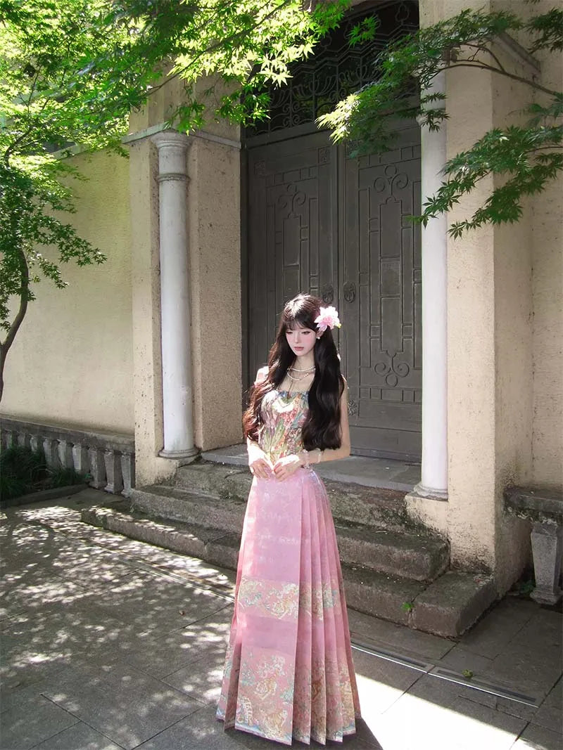 Chinese Mamian Skirt original Hanfu half skirt with brocade jacquard spring summer style