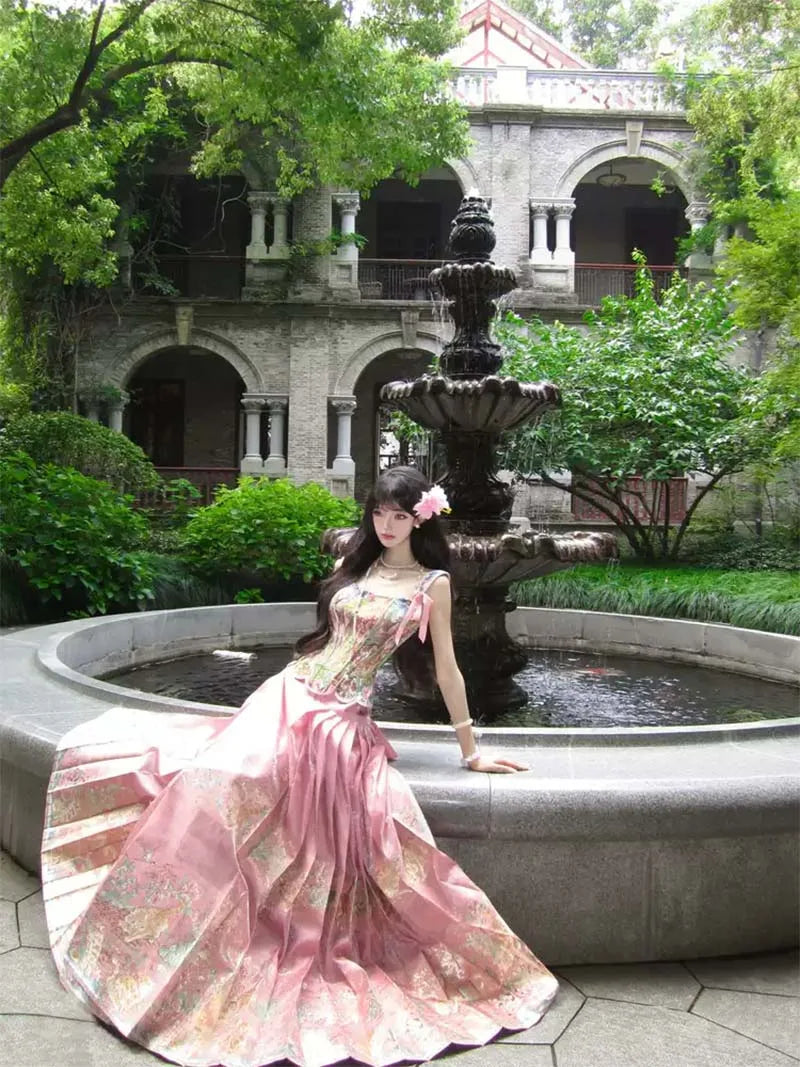 Chinese Mamian Skirt original Hanfu half skirt with brocade jacquard spring summer style