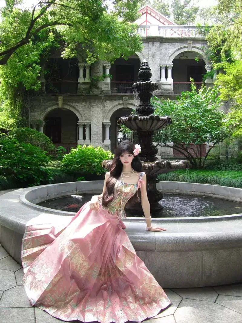 Chinese Mamian Skirt original Hanfu half skirt with brocade jacquard spring summer style