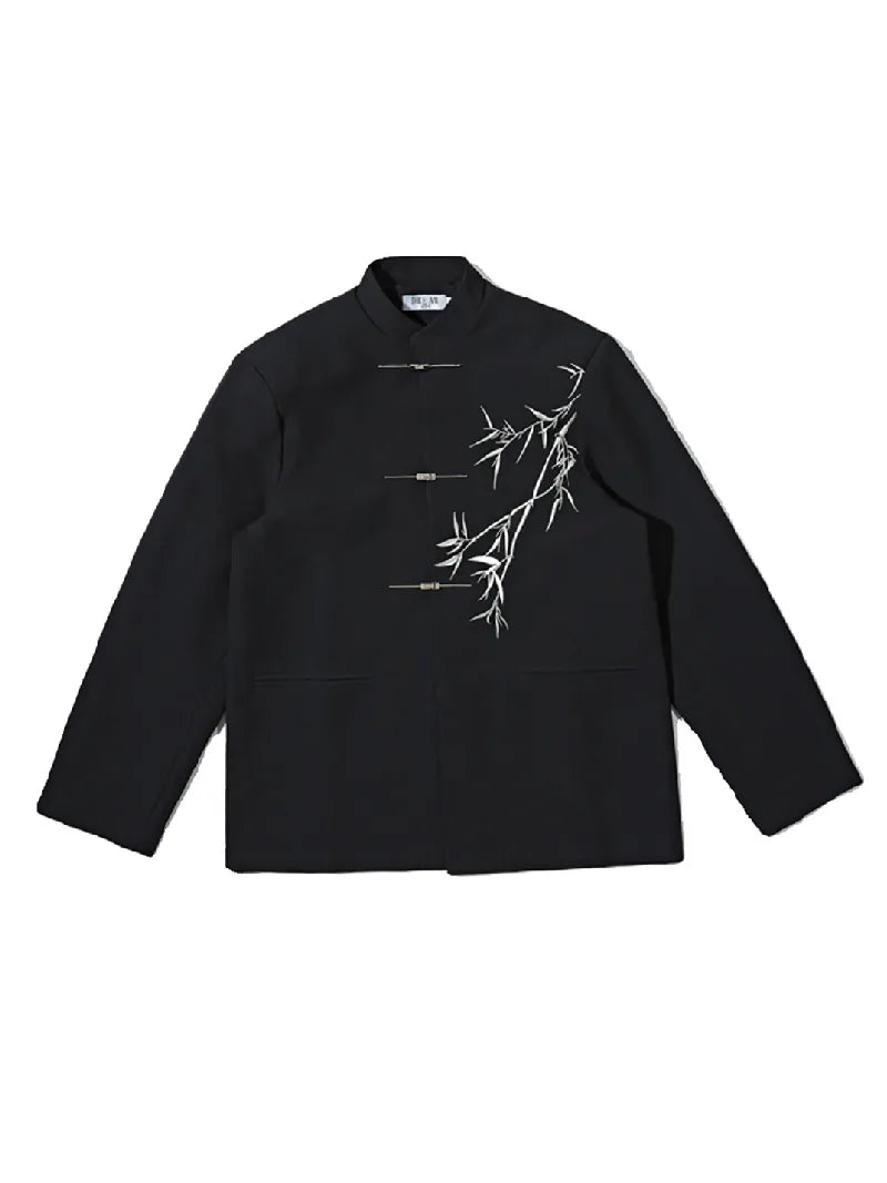 Chinese Style Tang Suit men’s jacket with traditional frog buttons and relaxed modern design