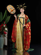 Chinese Tang hanfu qi chest skirt with wide sleeves inspired by Tang Dynasty artifacts