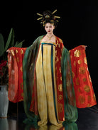 Chinese Tang hanfu qi chest skirt with wide sleeves inspired by Tang Dynasty artifacts