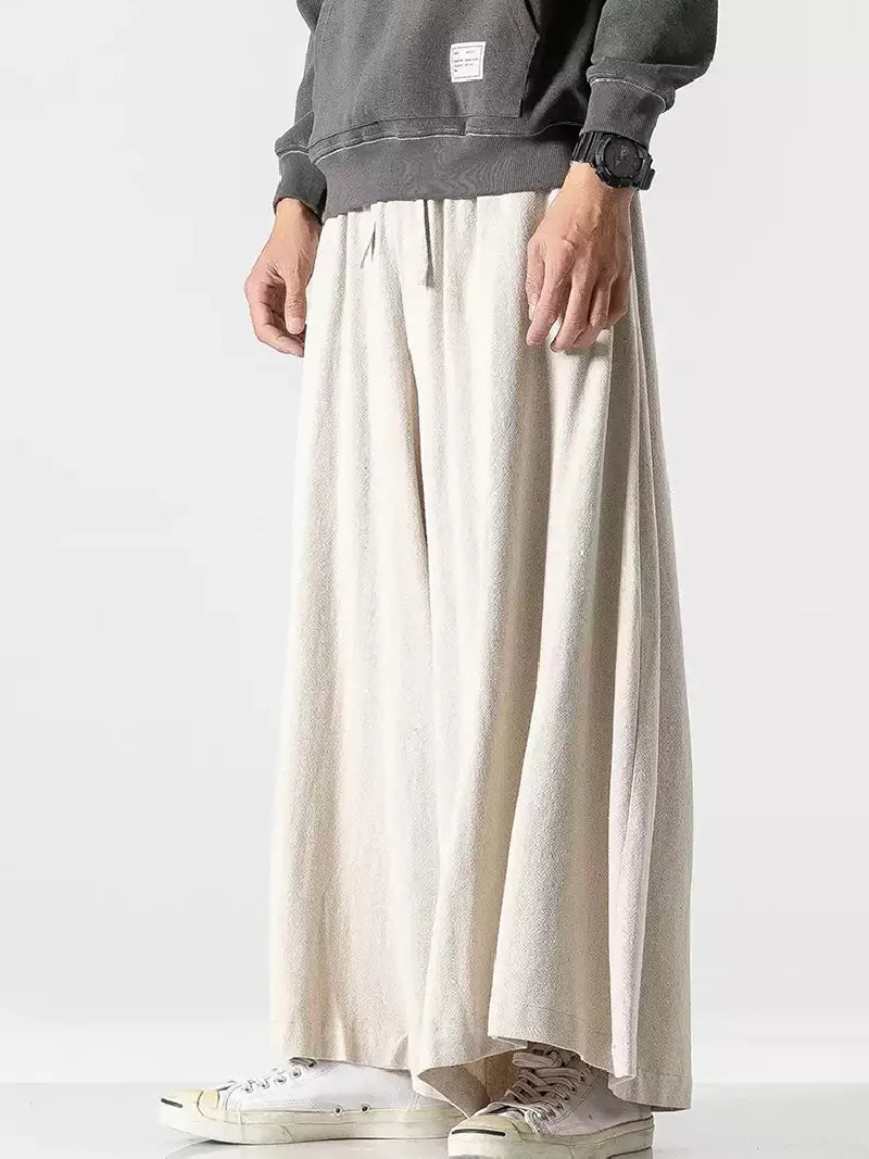 Chinese Tang Suit Pants | Retro Linen Wide-Leg Casual Trousers for Men
