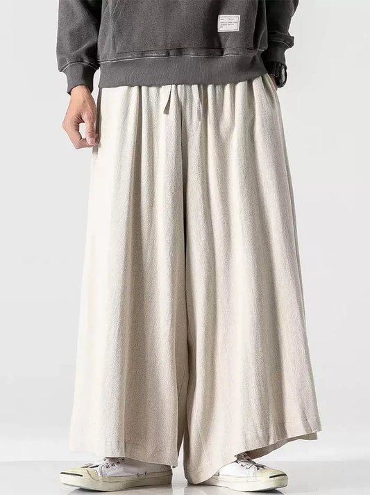 Chinese Tang Suit Pants | Retro Linen Wide-Leg Casual Trousers for Men
