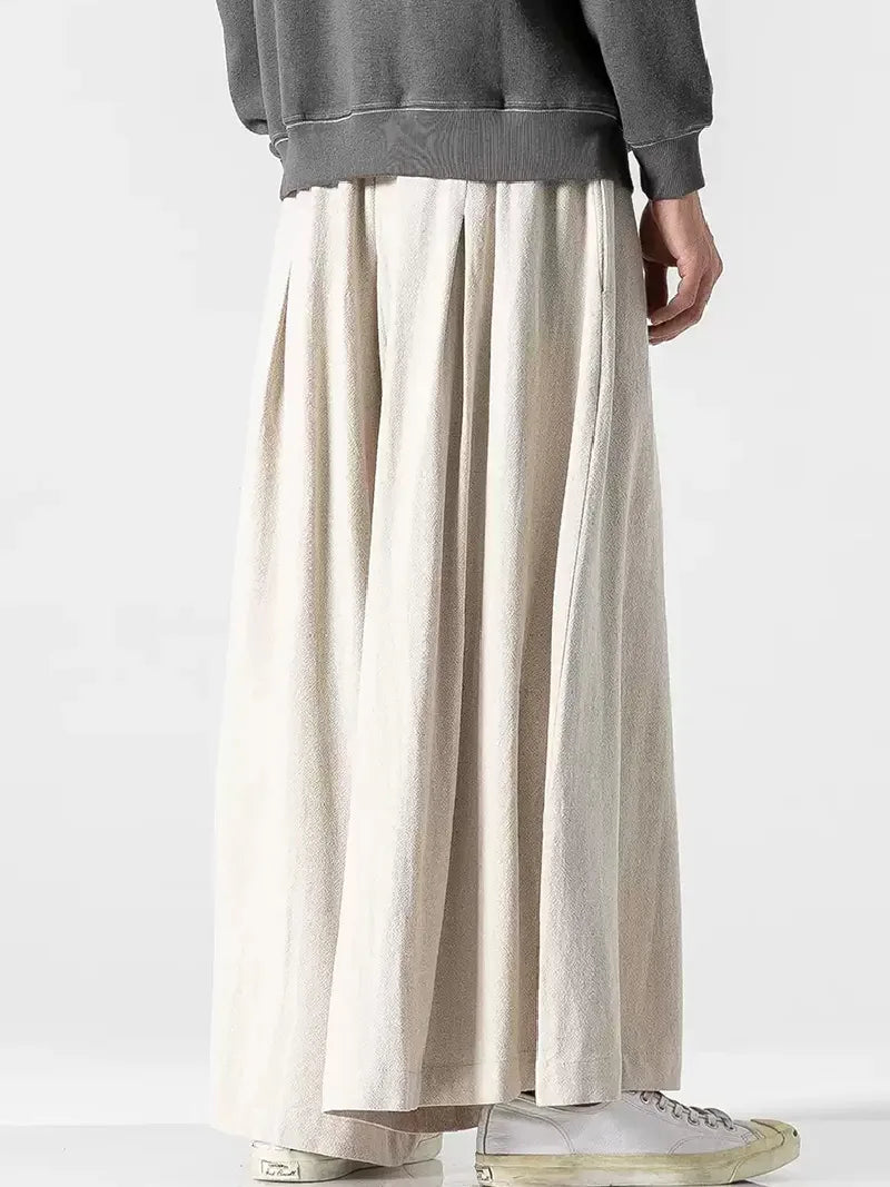 Chinese Tang Suit Pants | Retro Linen Wide-Leg Casual Trousers for Men