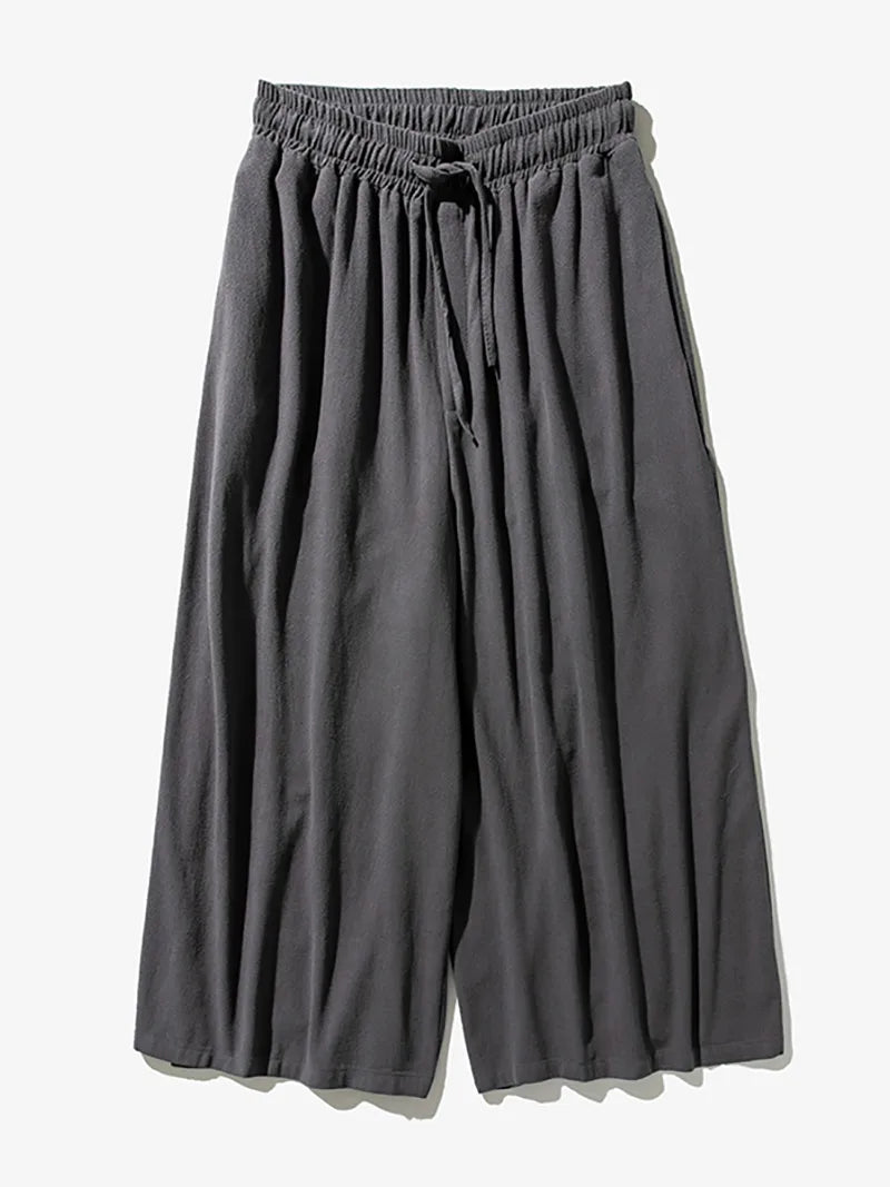 Chinese Tang suit pants, retro cotton-linen wide-leg trousers, loose Harajuku style vintage long pants for men