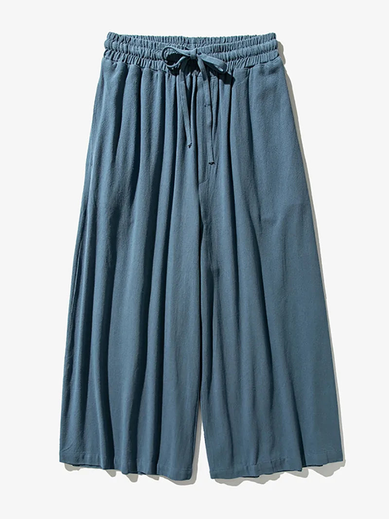 Chinese Tang Suit Pants | Retro Linen Wide-Leg Casual Trousers for Men