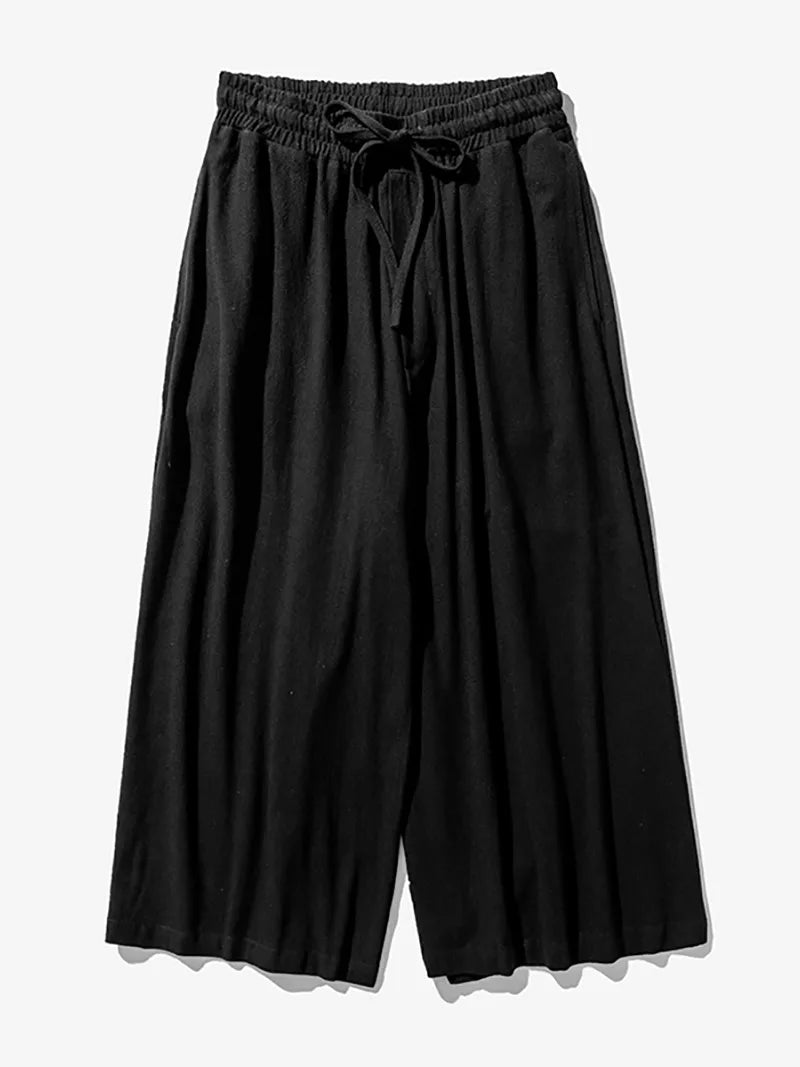 Chinese Tang Suit Pants | Retro Linen Wide-Leg Casual Trousers for Men