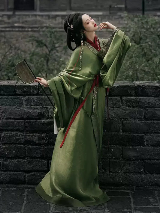 Chinese Traditional Dress Hanfu | Green Warring States Robe Set