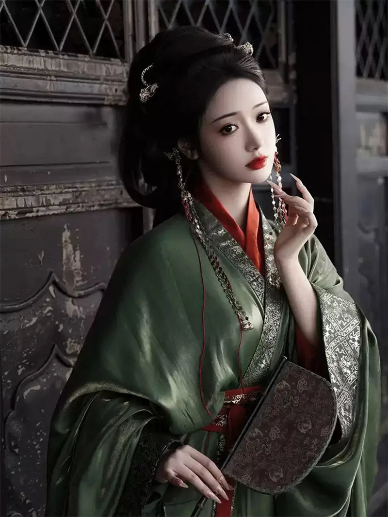 Chinese Traditional Dress Hanfu | Green Warring States Robe Set