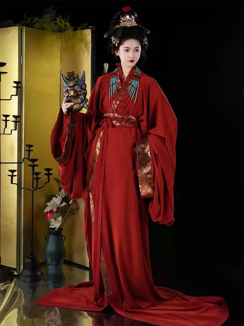 Chinese Traditional Hanfu | Red Warring States Brocade Hanfu