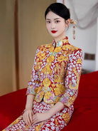 Multicolored Embroidered Qun Kwa - Cai Kwa Chinese Wedding Dress for Bride