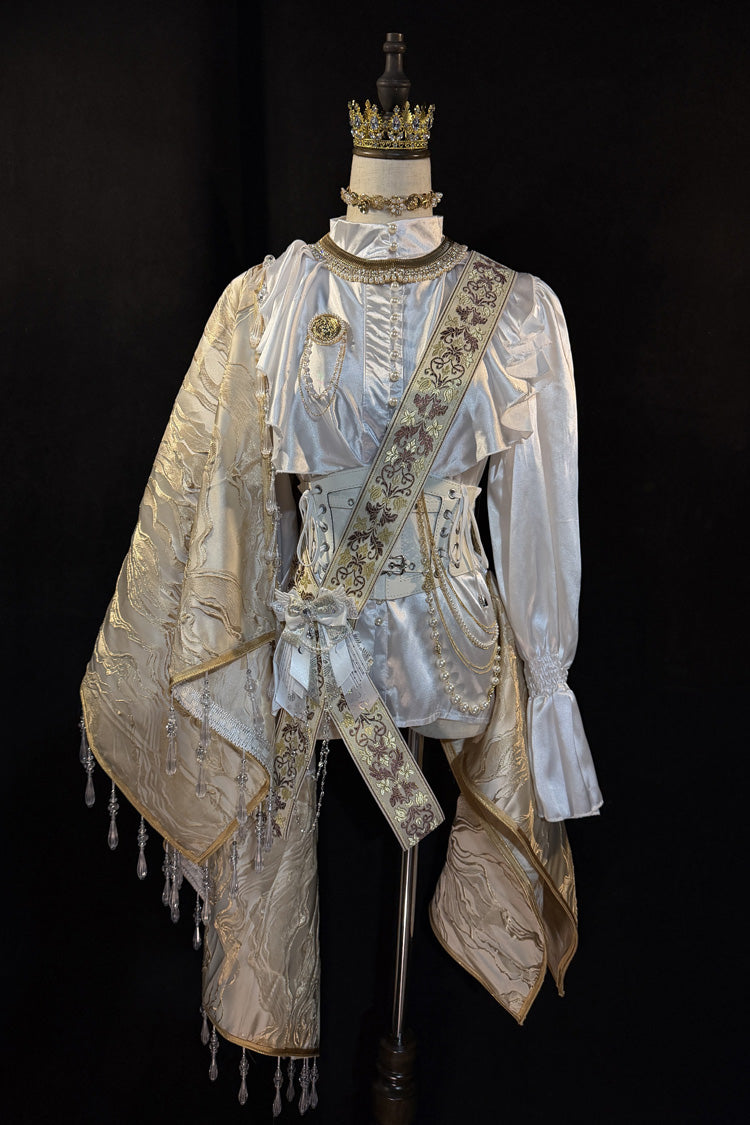 White/Gold [Royal Knight] Stand Collar Long Sleeves Gothic Vintage Cool Lolita Set