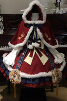 Red/Blue [Year of the Horse] Ruffled Embroidered Bow Sweet Chinese Style Lolita Jsk Dress Set