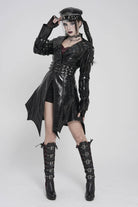 Black Lapel Collar Long Sleeves Lace-Up Irregular Eyelets & Rings Women's Punk Coat