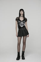 Black Cut-Out Women's Punk Eyelet Pleated Skirt