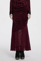 Red Batwing Hollow Embroidery Stitching Lace Women's Gothic Fishtailed Skirt