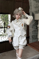 White [Candy Shop] V Collar Sleeveless Bow Lace Sweet Ouji Lolita Shorts Vest Set