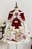 Red [New Year] Long Sleeves Embroidered Bow Lace Sweet Lolita Skirt and Rabbit Ears Cloak Set