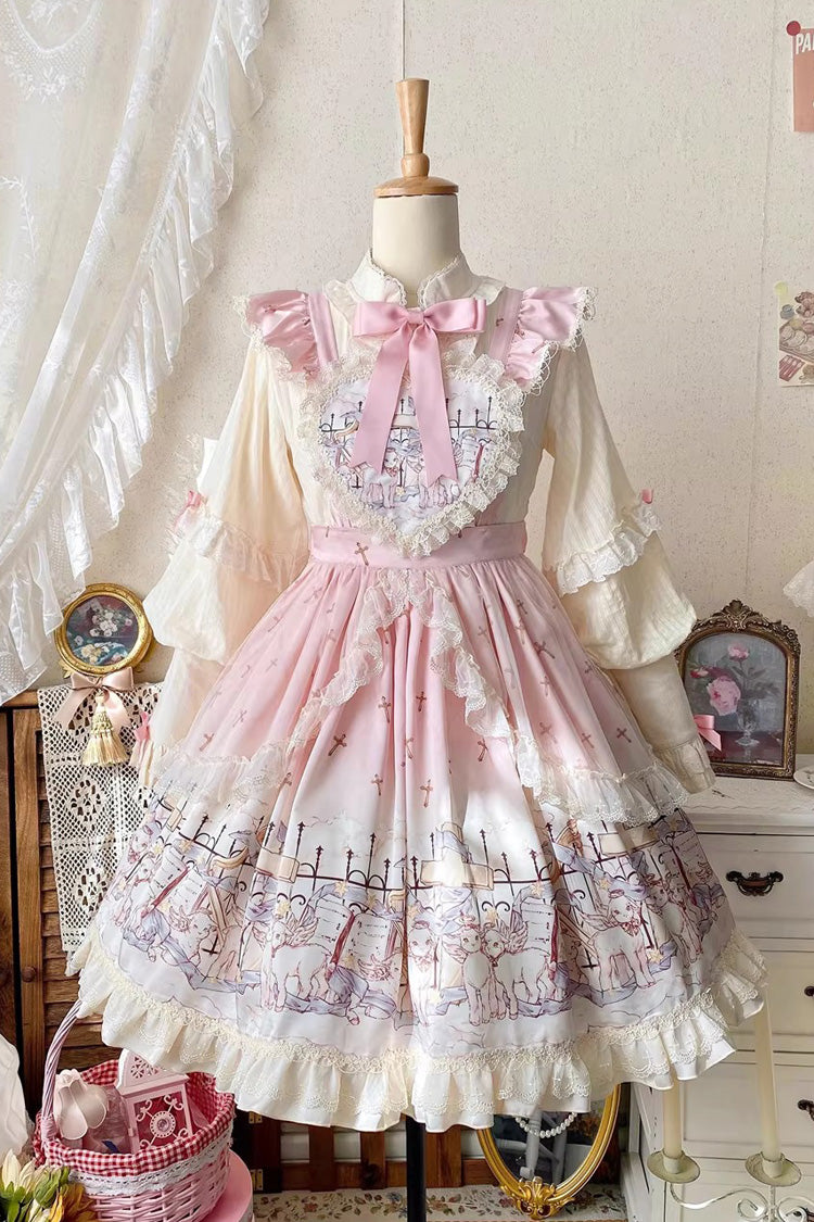 [Angel Lamb] Printed Ruffled Bow Sweet Lolita Skirt 3 Colors