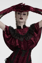 Red Floral Embroidery Lace-Up Women's Gothic Gloves
