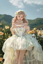 Green [Spring Rose] Sleeveless Multi-Layered Bowknot Lace-Up Fishbone Sweet Lolita Jsk Dress