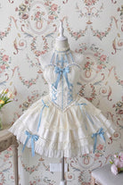 Blue/Ivory Tube Top Sleeveless Ruffle Bowknot Gothic Lolita Jsk Tiered Dress