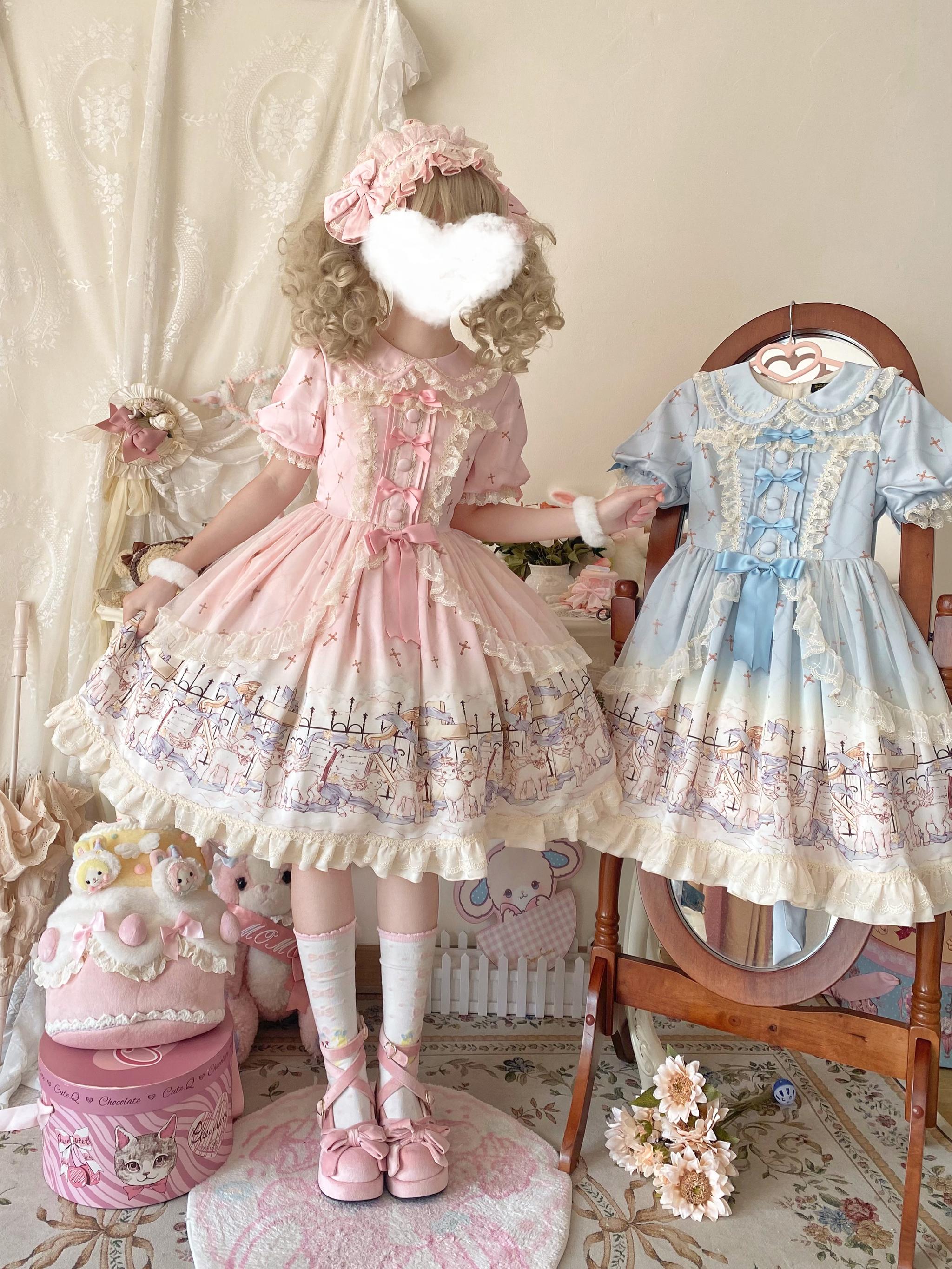 Angel Lamb - Kawaii Lolita Dress With Side Pockets, Lamb Print