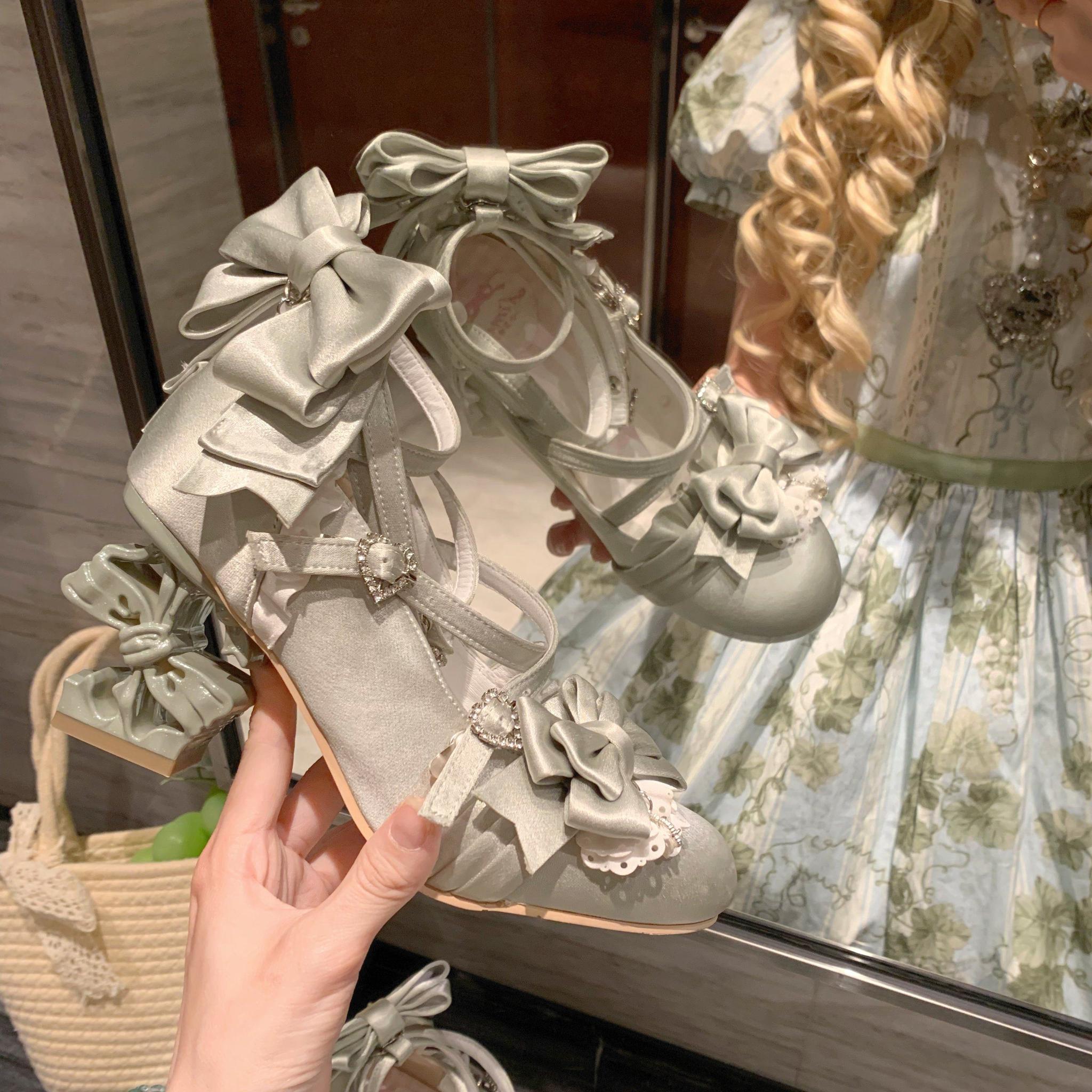 Thousand Knots - Classic Lolita Satin Heels Shoes, Bow-shaped Heel