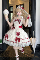 White [Polka-Dot Love Letter] Sleeveless Double-Layered Bowknot Lace Pearl Sweet Lolita Jsk Dress