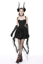 Black Sleeveless Lace-Up Layered Swallowtail Lace Women's Gothic Wedding Dress