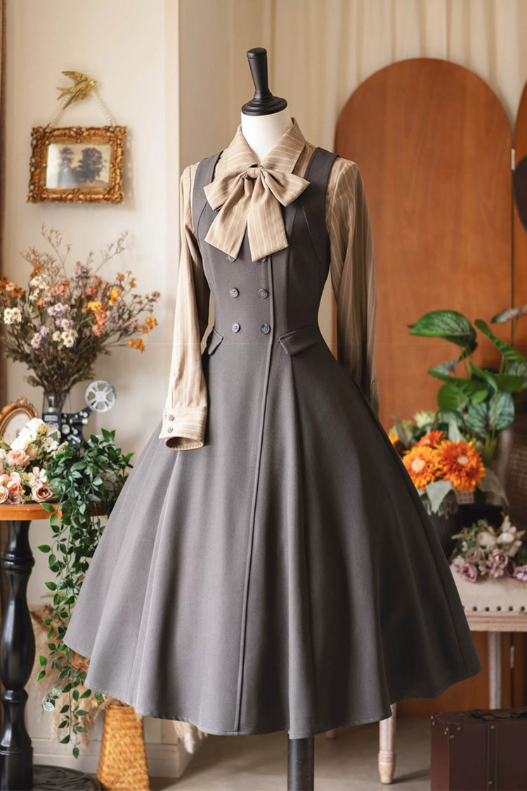 Grey [Misty Shirt Forest] Square Collar Sleeveless Ruffled British Style Classic Vintage Elegant Lolita Jsk Dress