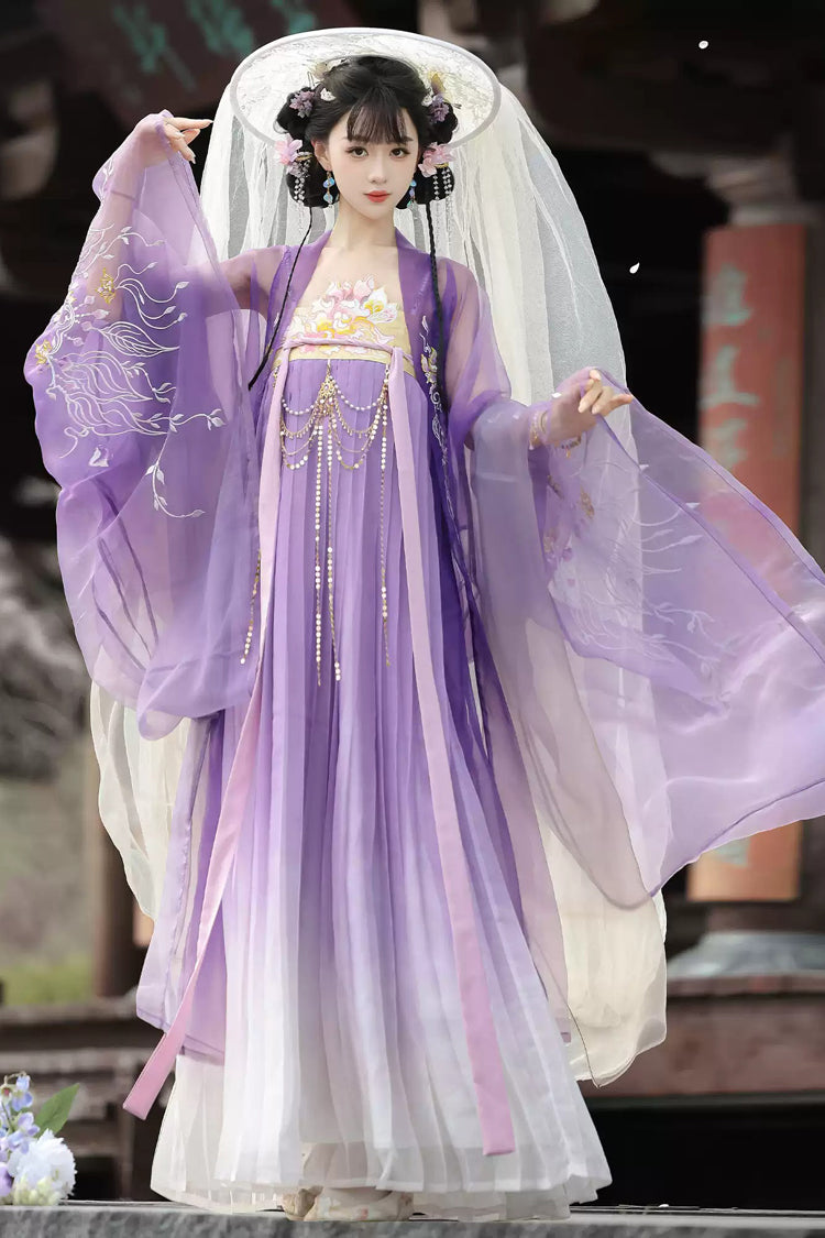 Purple [Legends of the Tang Dynasty] High Waisted Printed Embroidered Women's Classic Hanfu Dress Set