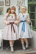 Forest Atlas Striped Print Bowknot Sweet Lolita Jumper Dress 3 Colors