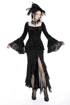 Black Women's Gothic Side Slit Ruffled Slim Fit Fishtail Skirt