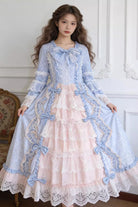 Sweet Plus Size Long Sleeves Triple-Layered Ruffled Open-Front Bow Lace Princess Lolita Victorian Dress