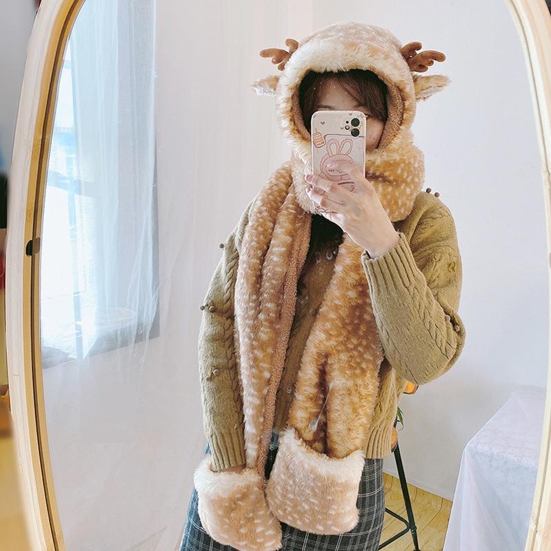Xiaogui - Winter Kawaii Lolita Hat Antler Plush 3-in-1 Set