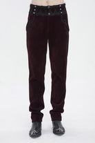 Red High Waisted Lace Splice Men's Gothic Pants