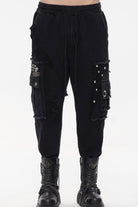 Black Punk Basic Funds Metal Pentagram Crackle Men's Pants