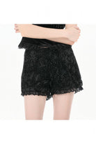 Black 3D Floral Jacquard Lace-Trimmed Women's Gothic Mini Shorts