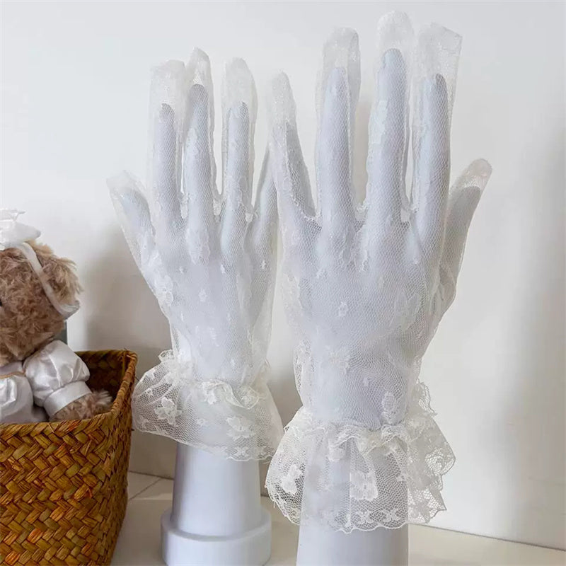 Butterfly Embroidered Lace Mesh Sweet Lolita Gloves 2 Colors