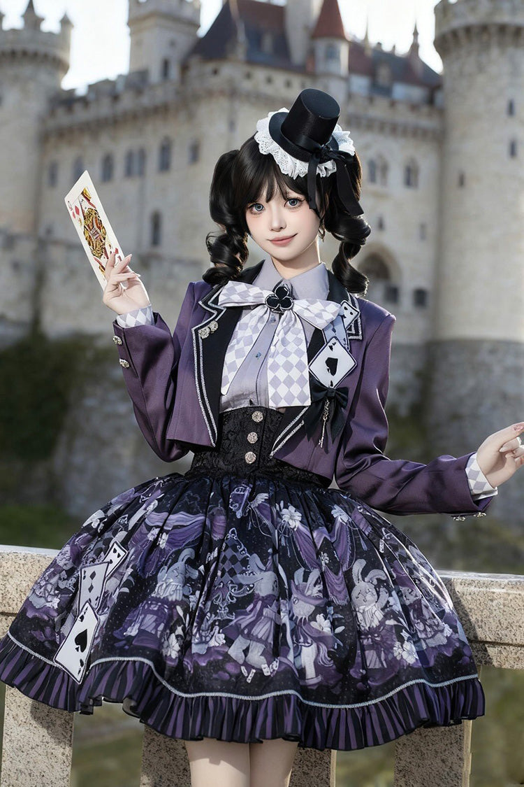Black/Purple [Magic Troupe] Printed Ruffled Sweet Classic Lolita Skirt Set