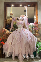 [Praise of the Flower Goddess] Off Shoulder Ruffle Hanayome Bowknot Lace Fishbone Sweet Lolita Jsk Dress 2 Colors