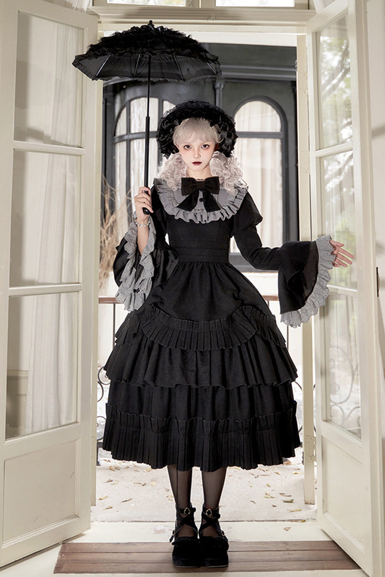 Black [Chapter of the Night] Long Hime Sleeves Ruffle Bowknot Gothic Lolita Dress