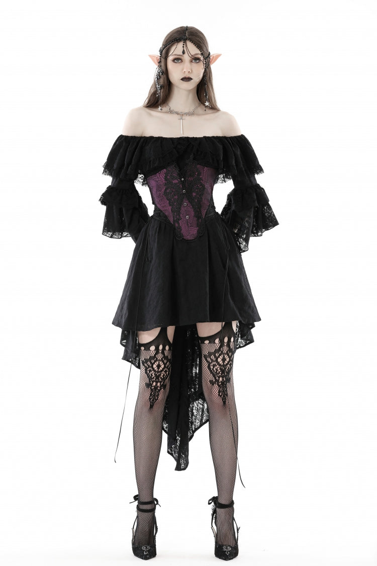 Purple Butterfly Embroidered Lace Women's Luxurious Royal Underbust Corset