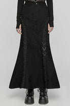 Black Stitching Mesh Triangular Buckle Women's Punk Fishtailed Skirt
