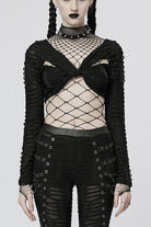 Black Long Sleeve Creative Twist Stretch Sexy Women's Gothic T-Shirt