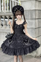 Black [Rose Princess] Sleeveless Ruffle Bowknot Lace Lace-Up Gothic Ballet Lolita Jsk Dress