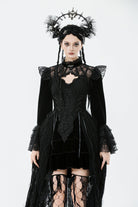 Black Stand Collar Long Flared Sleeves Lace Spliced Velvet Women's Gothic Cape