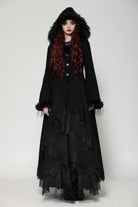 Black Long Bell Sleeves Lace Button Women's Gothic Romantic Coat with Hood